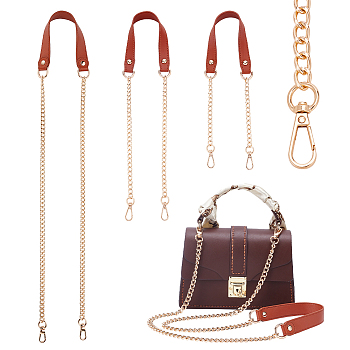 WADORN 3Pcs 3 Style PU Leather Curb Chain Bag Straps, with Iron Chain & Swivel Clasp,  with Zinc Alloy Curb Chain & Swivel Clasps, Saddle Brown, 60~102cm, 1pc/style