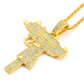 Clear Cubic Zirconia Gun Shape Pendant Necklace with Alloy Rope Chains, Golden, 23.82 inch(60.5cm)