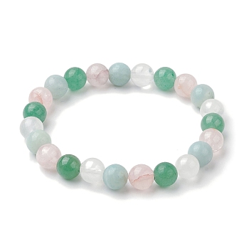 8mm Round Natural Rose Quartz & Amazonite & Green Aventurine & Quartz Crystal Beaded Stretch Bracelets for Women, Inner Diameter: 2-1/8~2-3/8 inch(5.5~6cm)