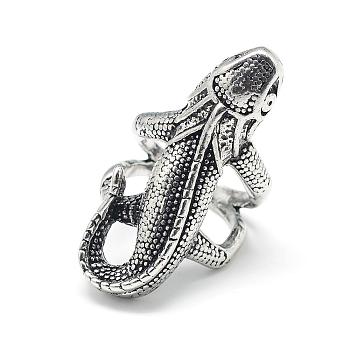 Alloy Finger Rings, Gecko, Size 9, Antique Silver, 19mm