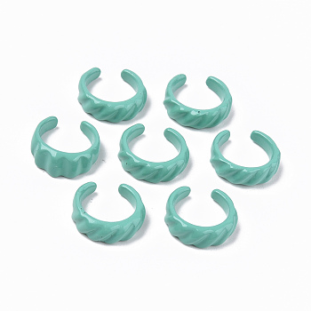 Spray Painted Alloy Cuff Rings, Open Rings, Cadmium Free & Lead Free, Medium Aquamarine, US Size 7(17.3mm)