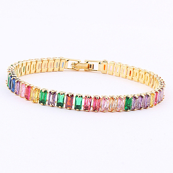 Cubic Zirconia Tennis Bracelets, Brass Rectangle Link Chain Bracelet, Colorful, No Size