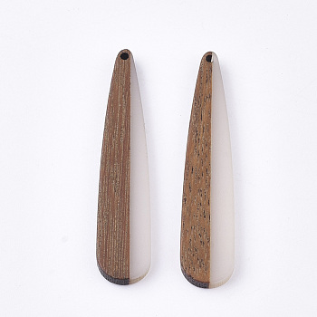 Resin & Walnut Wood Big Pendants, Teardrop, WhiteSmoke, 51.5x11x3.5mm, Hole: 1.2mm