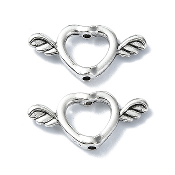 Tibetan Style Alloy Bead Frame, Heart with Wings, Antique Silver, 14x28x4mm, Hole: 1.6mm, Inner Diameter: 9x10mm, about 301pcs/500g
