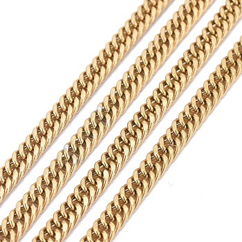 3.28 Feet Ion Plating(IP) 304 Stainless Steel Diamond Cut Curb Chains, Cuban Link Chain, Unwelded, Faceted, Golden, 5x3.5x0.7mm