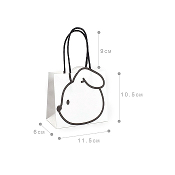 Cartoon Rabbit Print Children's Birthday Gift Bags with Black Handle Rope, White, 11x6x10.5cm