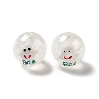 AB Color Transparent Crackle Acrylic Round Beads, Halloween Ghost Beads, with Enamel, Clear, 19.5x20.5mm, Hole: 3mm