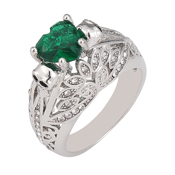 Alloy Rhinestone Wide Band Rings, Emerald, US Size 10(19.8mm)