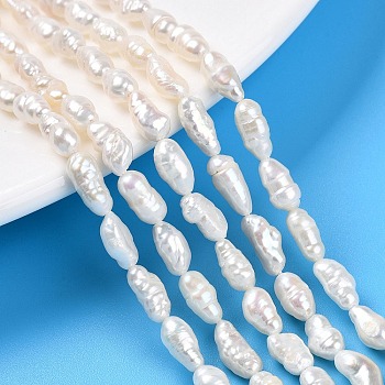 Natural Cultured Freshwater Pearl Beads Strands, Baroque Pearls Keshi Pearl Beads, Two Sides Polished, Creamy White, 7~14x4~5.5x4~5.5mm, Hole: 0.5mm, about 34~45pcs/strand, 13.98~14.57 inch(35.5~37cm)