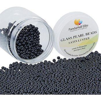 Eco-Friendly Dyed Glass Pearl Round Beads, Black, 3mm, Hole: 0.7~1.1mm, about 2000pcs/box