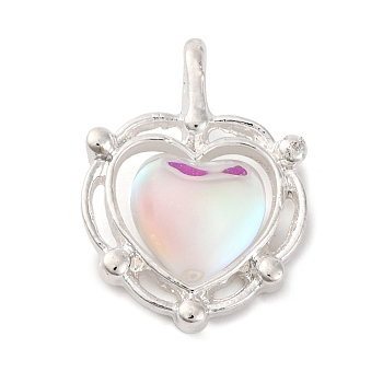 Rack Plating Alloy Resin Pendants, Heart, Silver, 18.5x13.5x4.5mm, Hole: 2mm