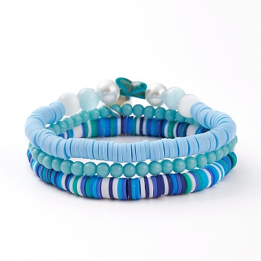 3Pcs 3 Styles Polymer Clay Heishi Beads Stretch Stackable Bracelets Sets(BJEW-JB05915)-3