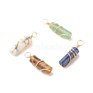 Natural Mixed Goldstone Pendants, with Real 18K Gold Plated Tone Eco-Friendly Brass Wire Wrapped, Column, 19.5~20x5~5.5mm, Hole: 2.4~2.8mm(PALLOY-JF01560)