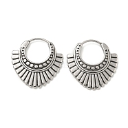 316 Surgical Stainless Steel Hoop Earrings, Carved Fan Shape, Antique Silver, 22x21.5mm(EJEW-D096-07E-AS)