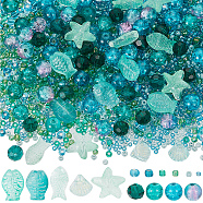 Ocean Theme DIY Seed & Glass Beads Jewelry Making Finding Kit, Cyan, 2~15x2~15x2~7.5mm, hole: 0.9~1.6mm(DIY-SC0024-64C)