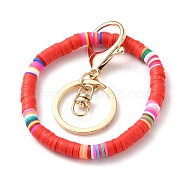 Keychain, with Handmade Polymer Clay Heishi Beads and Golden Plated Iron Alloy Lobster Claw Clasp, Ring, Red, 6.7cm(KEYC-JKC00227-05)
