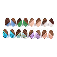 Resin & Walnut Wood Stud Earring Findings, with 304 Stainless Steel Pin, Oval, Mix Style, Mixed Color, 20x11mm, Hole: 1.8mm, Pin: 0.7mm(MAK-N032-005A)