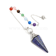 1Pc Natural Lapis Lazuli Hexagonal Pointed Dowsing Pendulums, with Platinum Plated Brass Findings, Faceted, Cone/Spike/Pendulum, 291mm(G-CA0001-70B)
