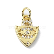 Eye Theme Brass Micro Pave Cubic Zirconia Charms, with Jump Ring, Real 18K Gold Plated, Triangle, 13x9.5x2.5mm, Hole: 3mm(KK-H475-58G-03)