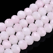 Two-Tone Imitation Jade Glass Beads Strands, Faceted, Rondelle, Pearl Pink, 8x7mm, Hole: 1.5mm, about 65~66pcs/strand, 16.06 inch~16.34 inch(40.8~41.5cm)(GLAA-T033-01C-03)