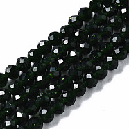 Synthetic Green Goldstone Beads Strands, Round, Faceted, 3mm, Hole: 0.6mm, about 129pcs/strand, 15.04 inch(38.2cm)(G-N328-44)