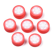 Handmade Polymer Clay Beads, Christmas Style, Flat Round with Snowflake, Red, 9x4~5mm, Hole: 1.5mm(CLAY-N007-011)