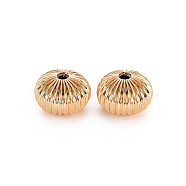 Brass Beads, Nickel Free, Corrugated Rondelle, Real 18K Gold Plated, 9.5x13mm, Hole: 2mm(KK-S356-630-NF)