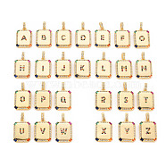 Brass Micro Pave Cubic Zirconia Pendants, Nickel Free, Rounded Rectangle with Letter A~Z, Colorful, 18.5x13x2.5mm, Hole: 3.5x3mm(KK-S354-338-B-NF)