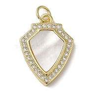 Brass Micro Pave Cubic Zirconia Pendants, with Shell, Real 18K Gold Plated, 20.5x15x3mm, Hole: 3.4mm(KK-Q808-10G)