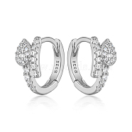 Teardrop Rhodium Plated 925 Sterling Silver Mirco Pave Cubic Zirconia Hoop Earrings, with S925 Stamp, Platinum, 5mm(RC9325-1)