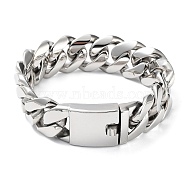 304 Stainless Steel Cuban Link Chains Bracelets for Men & Women, Stainless Steel Color, 9-3/4 inch(24.8cm)(BJEW-D031-21B-P)