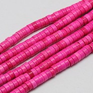 Synthetic Turquoise Beads Strands, Heishi Beads, Dyed, Flat Round/Disc, Deep Pink, 6x3mm, Hole: 1mm, about 135pcs/strand, 15.75 inch(TURQ-G110-6x3mm-04)