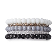 5Pcs 5 Styles Faceted Round Glass Beaded Stretch Bracelet Sets, Stackable Bracelets for Women Men, Mixed Color, 2~2-1/8 inch(4.95~5.25cm), 1pc/style(BJEW-JB10423-03)