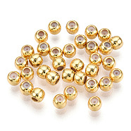 Brass Beads, with Rubber Inside, Slider Beads, Stopper Beads, Nickel Free, Round, Real 18K Gold Plated, 3x2.5mm, Hole: 1.2mm(KK-ZX024-48B-G-NF)