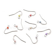 316 Surgical Stainless Steel Earring Hooks, with Beads and Horizontal Loop, Stainless Steel Color, Mixed Color, 17x22x3mm, Hole: 2mm, Pin: 0.6mm(X-STAS-E044-02P)