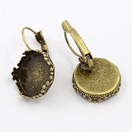 Brass Leverback Earring Findings, Nickel Free, Antique Bronze, Tray: 15mm, Hole: 8x10mm(X-KK-E019-AB-NF)