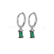 Platinum Rhodium Plated 925 Sterling Silver Dangle Hoop Earrings for Women, Rectangle, Green, 19.8mm(SY2365-16)