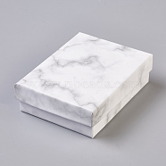 Paper Cardboard Jewelry Boxes, Rectangle, with Black Sponge inside, White, 9.1x7.1x2.8cm, Inner Size: 8.5x6.4cm(X-CBOX-E012-03A)