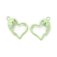 Spray Painted Alloy Pendants, Hollow Heart Charm, Pale Green, 21x15.5x0.6mm, Hole: 1.6mm(FIND-B018-01G)