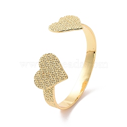 Brass Double Heart Open Cuff Bangle for Women, Cadmium Free & Nickel Free & Lead Free, Real 18K Gold Plated, Inner Diameter: 2-3/8 inch(6cm)(BJEW-P280-01G)