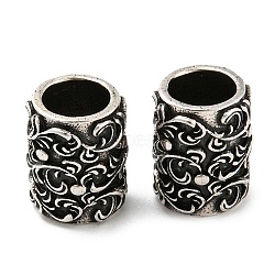 Eco-Friendly Brass European Beads, Large Hole Beads, Cadmium Free & Lead Free, Column with Flower, Antique Silver, 10x8mm, Hole: 5mm(KK-M258-02AS)