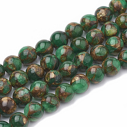 Natural Chalcedony Beads Strands, Imitation Gold Clinquant Stone, Dyed & Heated, Round, Green, 8~9mm, Hole: 1mm, about 45~48pcs/strand, 15.7 inch(G-S333-8mm-014F)