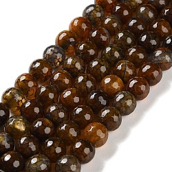 Natural Agate Beads Strands, Dyed & Heated, Faceted, Round, Coconut Brown, 10mm, Hole: 0.8mm, about 37pcs/strand, 14.96''(38cm)(G-M437-C01-01Q)