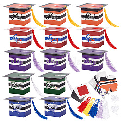 AHADERMAKER 40 Sets 5 Colors Graduation Cap Paper Folding Gift Boxes, with Tassel and Snap Button, for Graduation Presents Wrapping, Mixed Color, Finish Product: 6x6x6cm, about 5pcs/set, 8 sets/color(CON-GA0001-13)