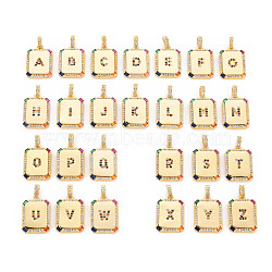 Brass Micro Pave Cubic Zirconia Pendants, Nickel Free, Rounded Rectangle with Letter A~Z, Colorful, 18.5x13x2.5mm, Hole: 3.5x3mm(KK-S354-338-B-NF)