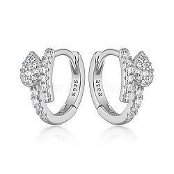 Anti-Tarnish Teardrop Rhodium Plated 925 Sterling Silver Mirco Pave Cubic Zirconia Hoop Earrings, with S925 Stamp, Platinum, 5mm(RC9325-1)