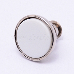 Alloy Button Pins for Jeans, with Resin, Garment Accessories, Flat Round, White, 16x15mm, Pin: 1.2mm, Hole: 1.2mm(PJ-TAC0003-01P-13)