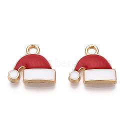 Golden Plated Alloy Enamel Charms, for Christmas, Christmas Hat, Cadmium Free & Lead Free, Red, 12x13x2.5mm, Hole: 1.8mm(X-ENAM-T009-96-RS)