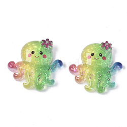 Resin Cabochons, with Glitter Powder, Octopus, Colorful, 21x22x5.5mm(CRES-R430-08)