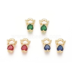 Golden Plated Brass Charms, with Cubic Zirconia, Girl, Mixed Color, 11x8x3.5mm, Hole: 1x2.5mm(ZIRC-L087-027G)